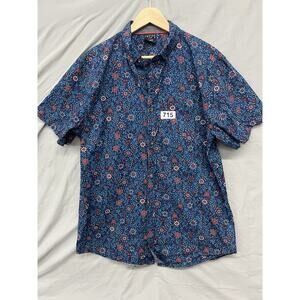 EMPYRE Shirt Mens XL Blue Floral Print Short Sleeve 100% Cotton
